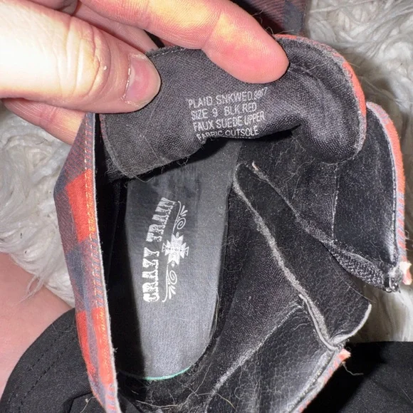 Crazy Train Red and Black Plaid Wedge Sneakers - Picture 4 of 4